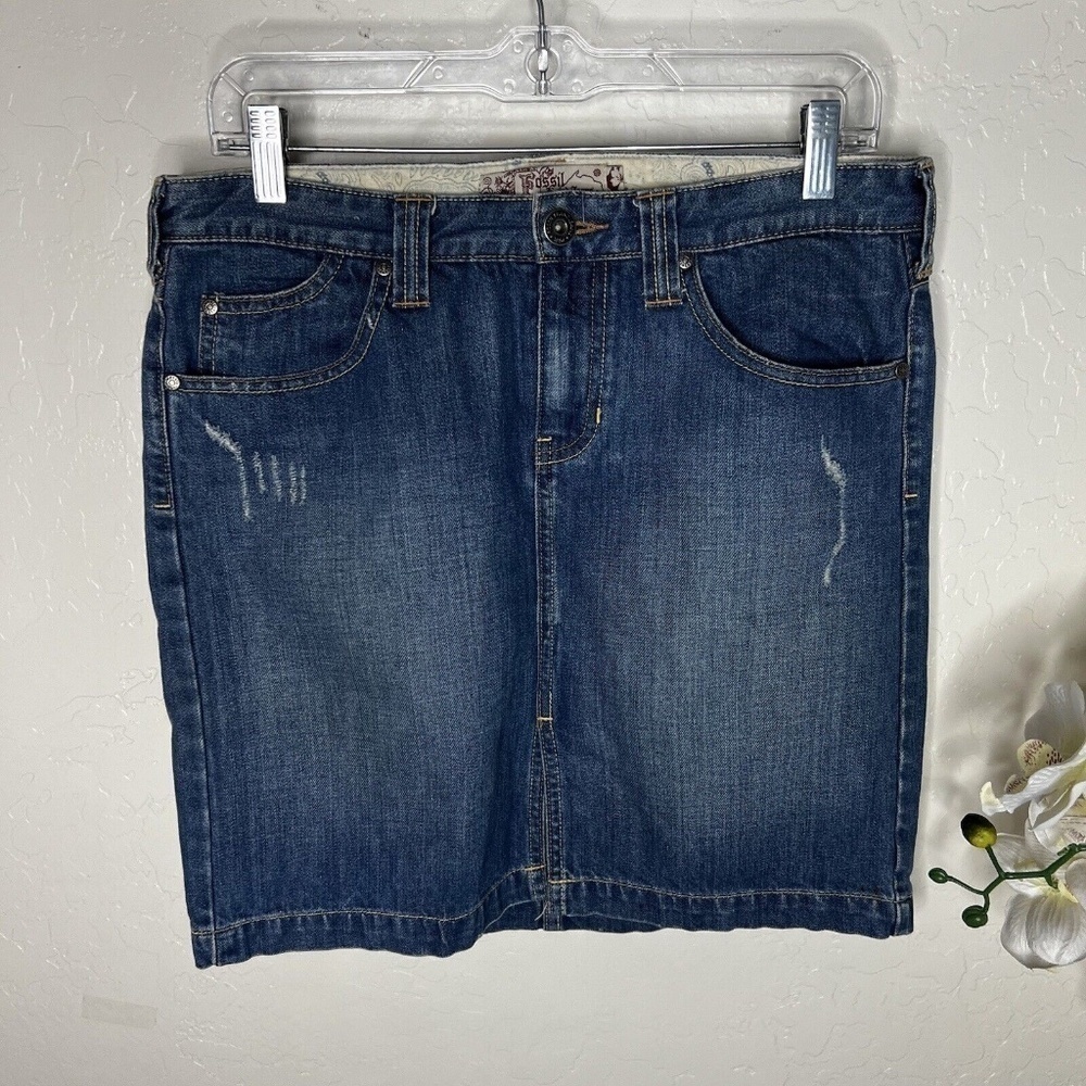 Fossil Brand Jeans High Waisted Straight Split Front Skirt 6